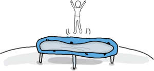 Ilustración de un señor saltando en una cama elástica.