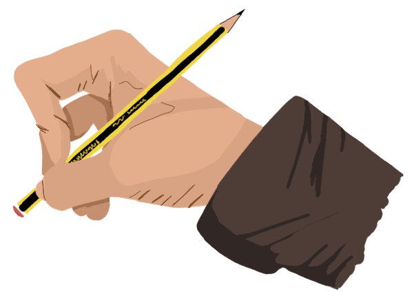 Una mano sujetando un lápiz al revés. 